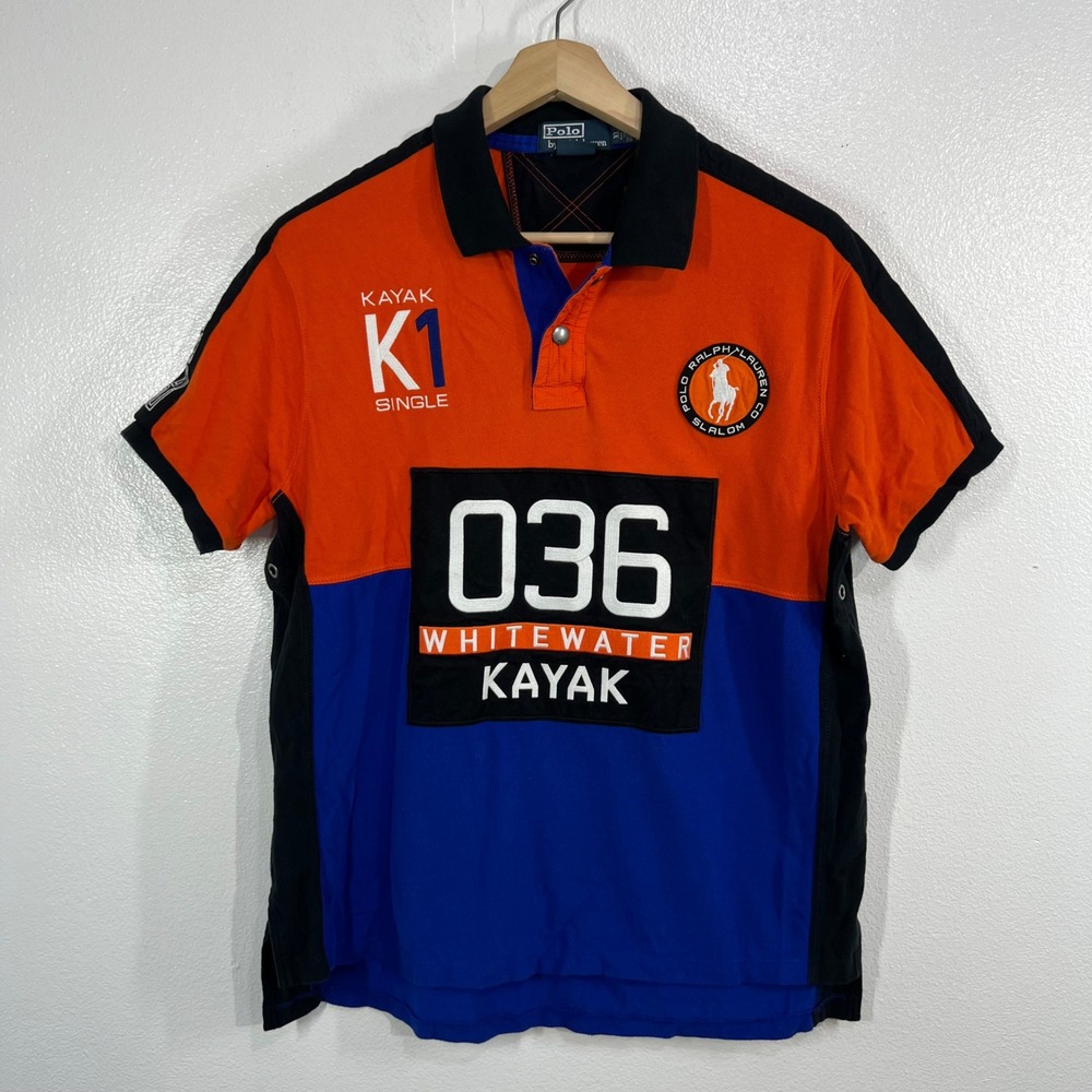Vtg. Polo Ralph Lauren Men XL Custom Fit Kayak Expedition K1 Graphic Polo Shirt